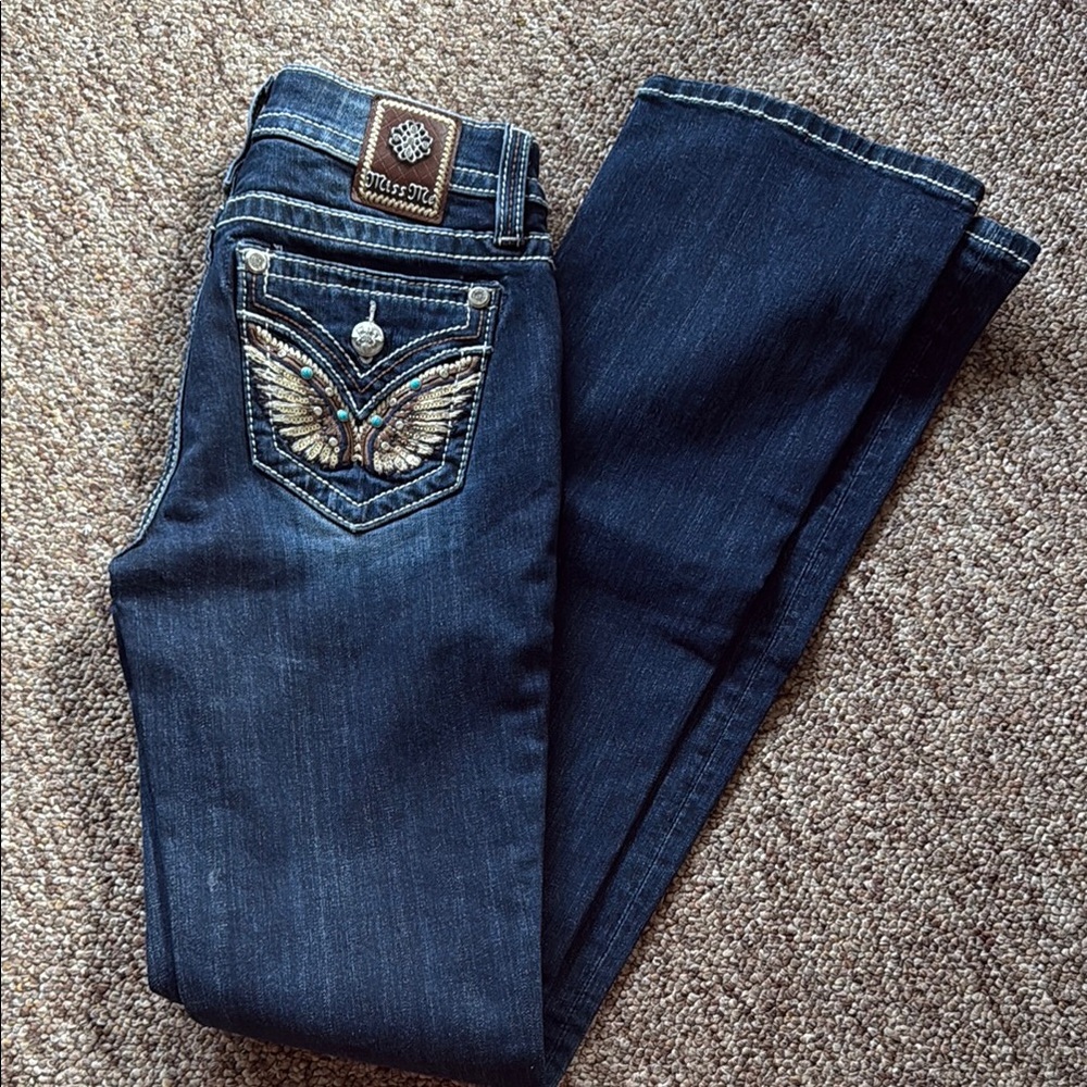 Miss Me Indigo Bootcut Jeans with Embroidered Wing Pockets